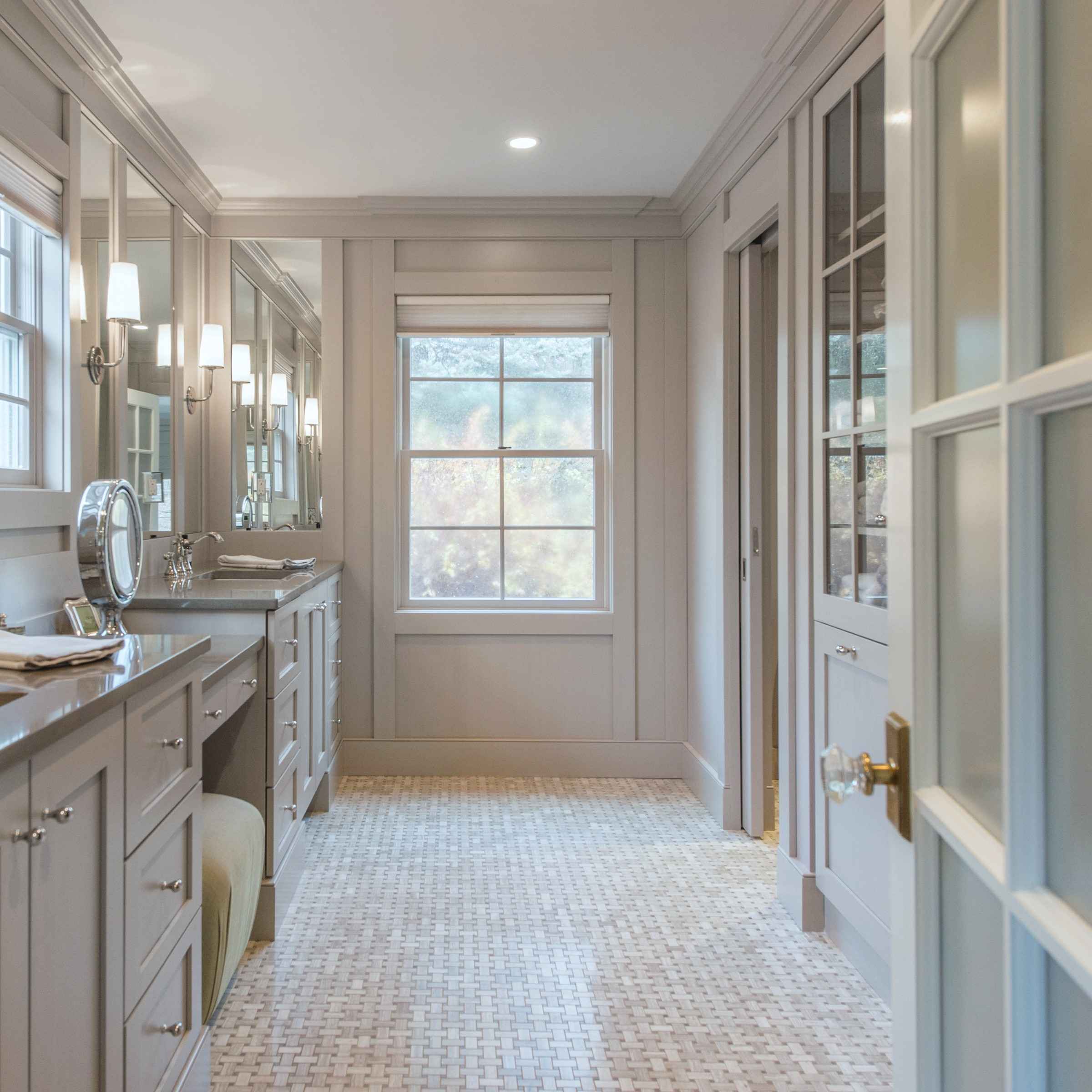 An Award Winning Elegant Bathroom with Dual Vanities, Walk-in Shower_Panel Effects